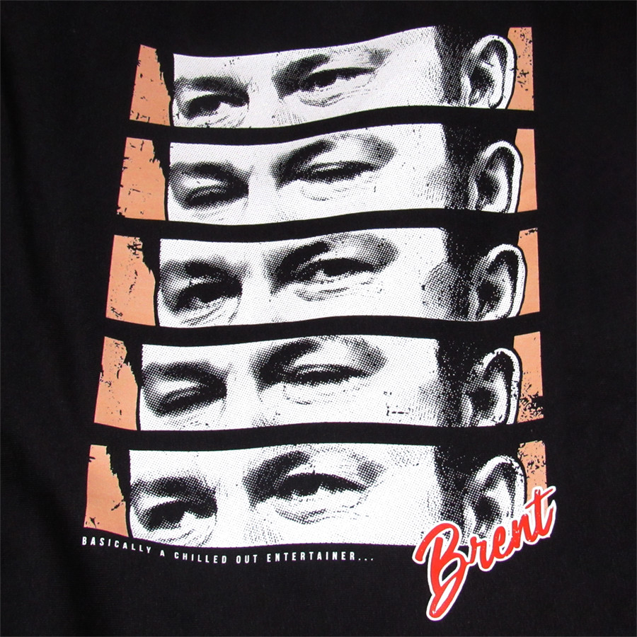 David Brent The Office UK The Eyes graphic t-shirt front view printed on 100% organic cotton. NaeName Apparel made in Glasgow.