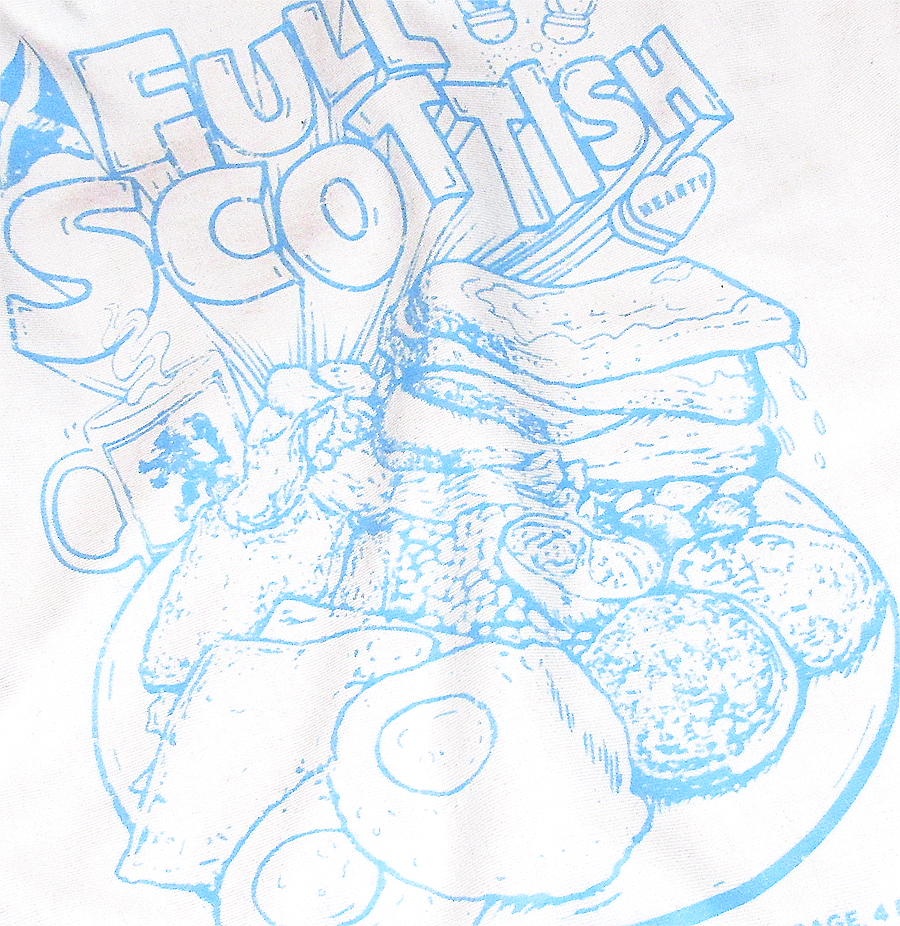 NaeName Best Full Scottish breakfast distressed design. DTF printed onto premium heavyweight cotton T-shirt. Made in Glasgow. Scotland t-shirts.