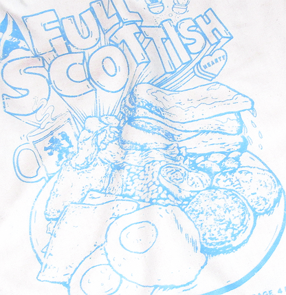 NaeName Best Full Scottish breakfast distressed design. DTF printed onto premium heavyweight cotton T-shirt. Made in Glasgow. Scotland t-shirts.