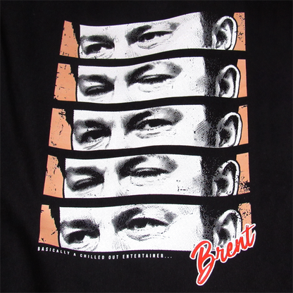 David Brent The Office UK The Eyes graphic t-shirt front view printed on 100% organic cotton. NaeName Apparel made in Glasgow. 