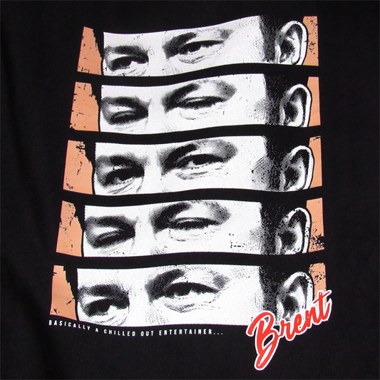 David Brent The Office UK The Eyes graphic t-shirt front view printed on 100% organic cotton. NaeName Apparel made in Glasgow. 