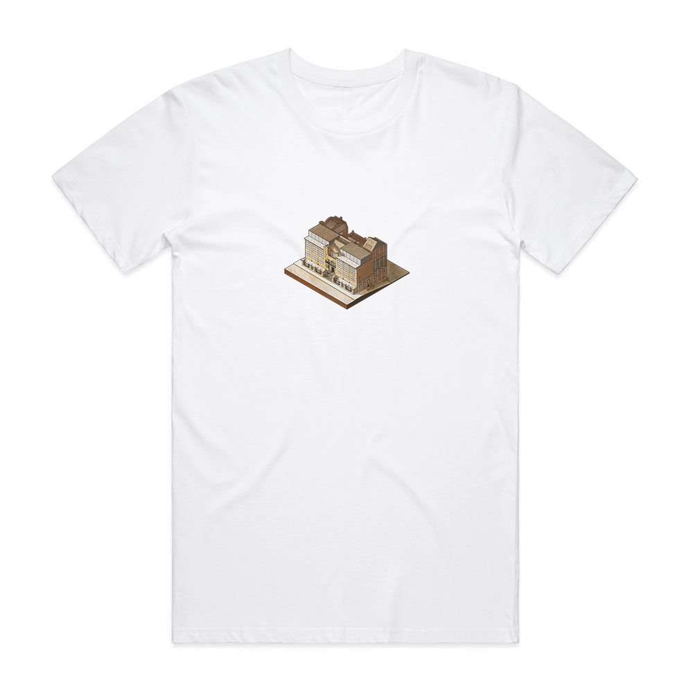 Glasgow School of Art isometric graphic t‑shirt original on white printed on 100% organic cotton. NaeName Apparel made in Glasgow. Scotland t-shirts.