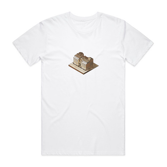 Glasgow School of Art isometric graphic t‑shirt original on white printed on 100% organic cotton. NaeName Apparel made in Glasgow. Scotland t-shirts.