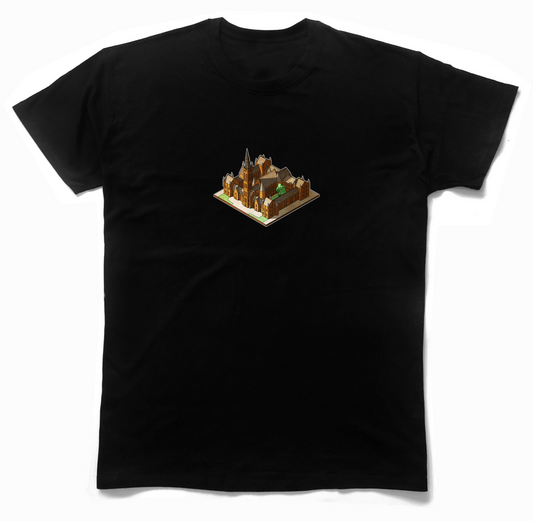 University of Glasgow isometric graphic t‑shirt original on black printed on 100% organic cotton. NaeName Apparel made in Glasgow. Scotland t-shirts.