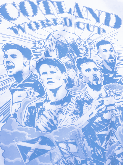 NaeName Scotland World Cup 2026 distressed design. DTF printed onto premium heavyweight cotton T-shirt. Made in Glasgow. Scotland t-shirts.