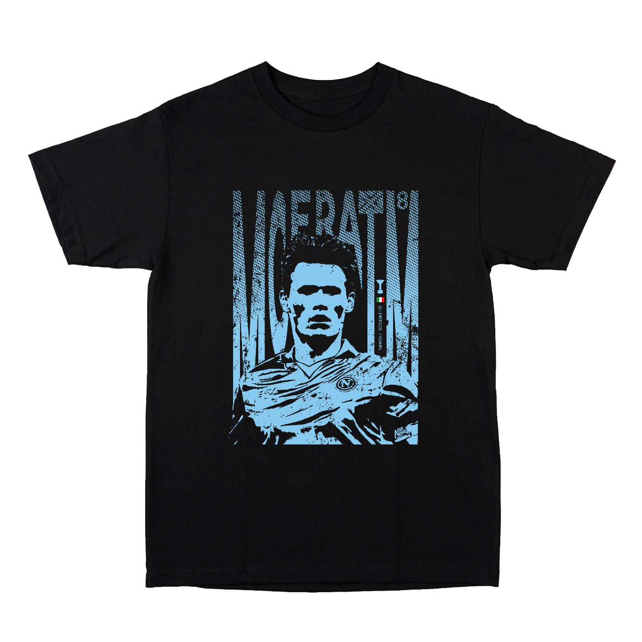 Scott McTominay McFratm Napoli Seria A graphic t-shirt front view printed on 100% organic cotton. NaeName Apparel made in Glasgow. Scotland t-shirts.