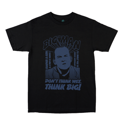 NaeName The Big Man Chewin' the Fat distressed design. DTF printed onto premium heavyweight cotton T-shirt. Made in Glasgow. Scotland t-shirts.